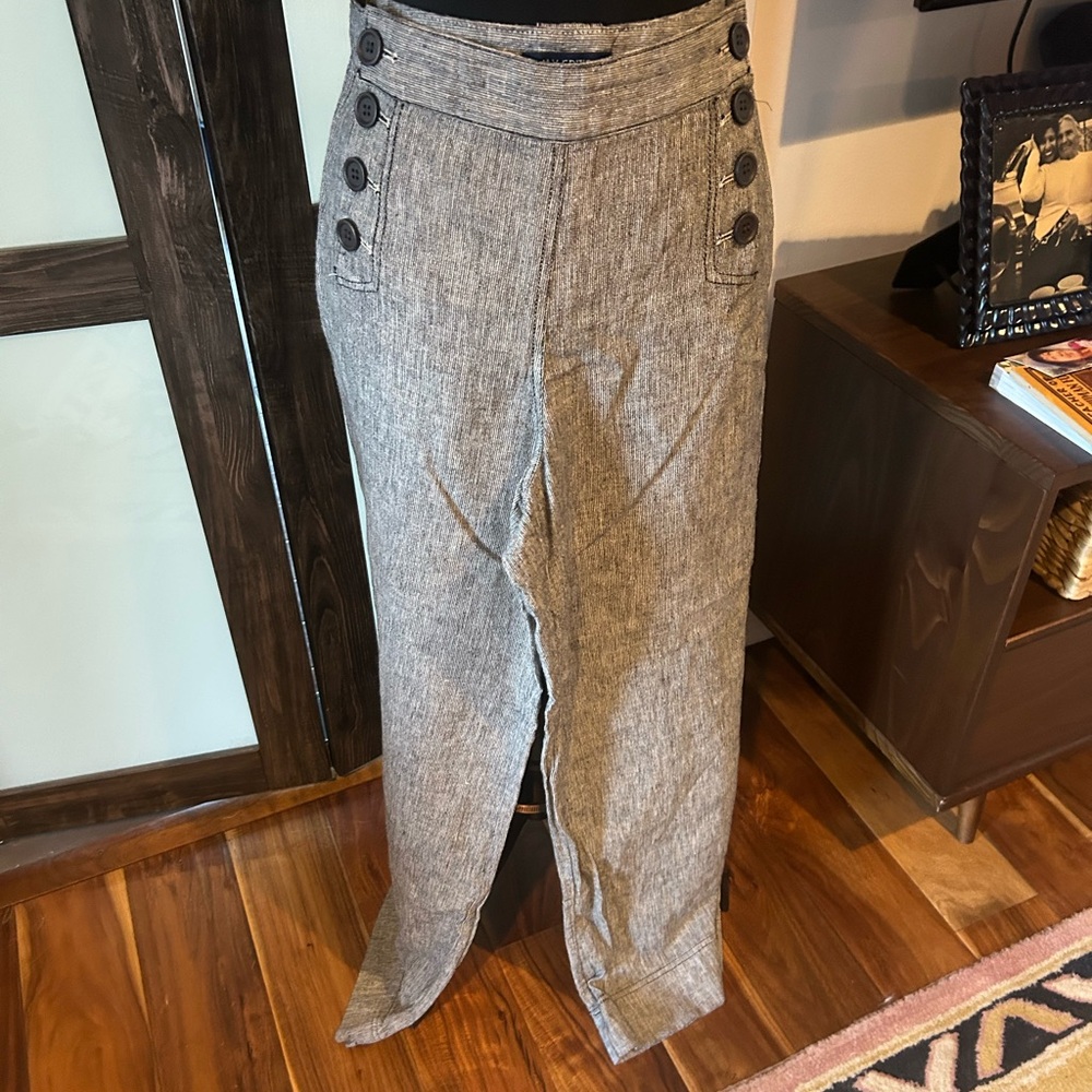 Max Edition Heathered Light Gray High Waist Button Detail Pants